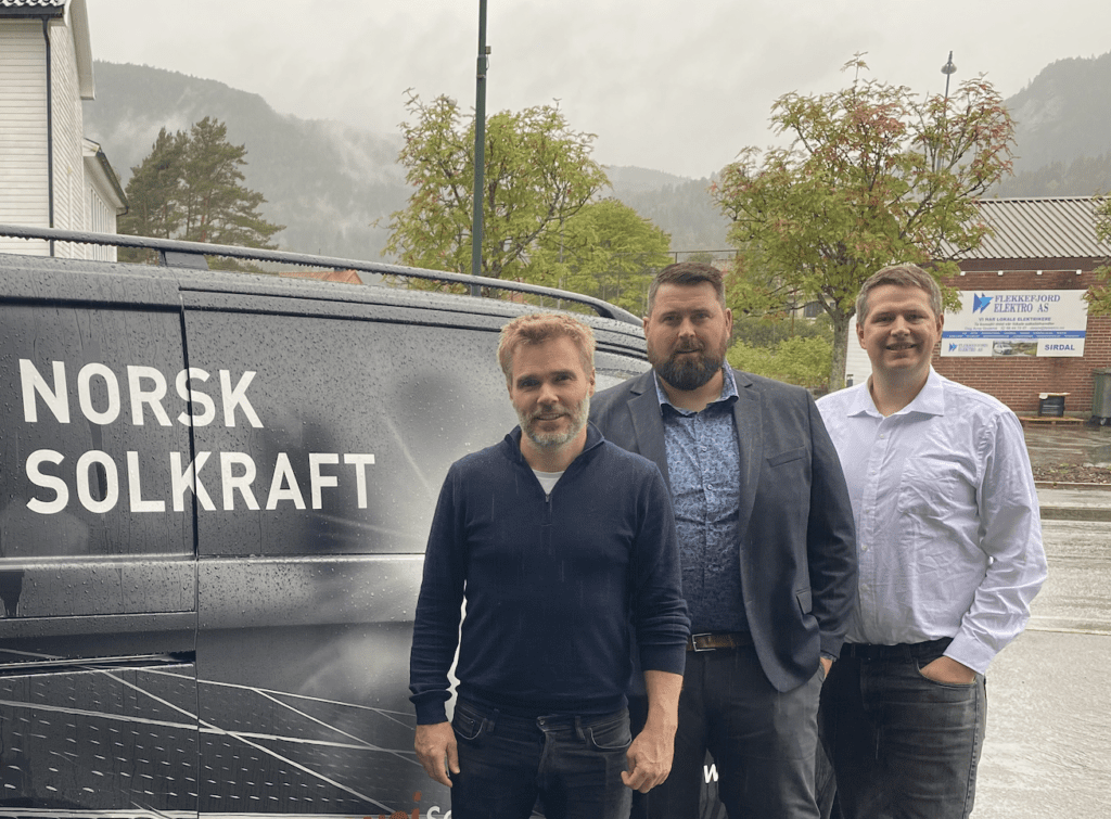 Foto: Initiativtakerne til Norsk Solkraft fra venstre, Einar Thygesen, Sven Einar Tonstad og Are Meininger Saudland.